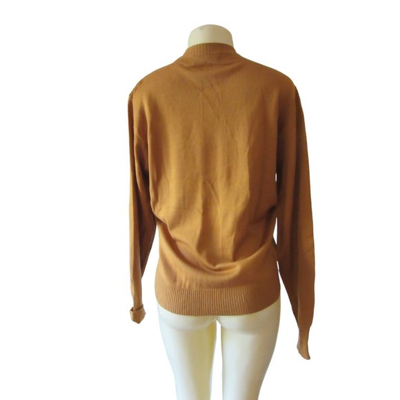 Vintage New w Tags, Saxony Cognac Suede/Leather &Acrylic Sweater in Size L - Picture 5 of 8